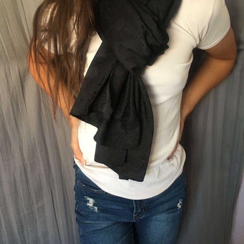 Black silk embroidered scarf